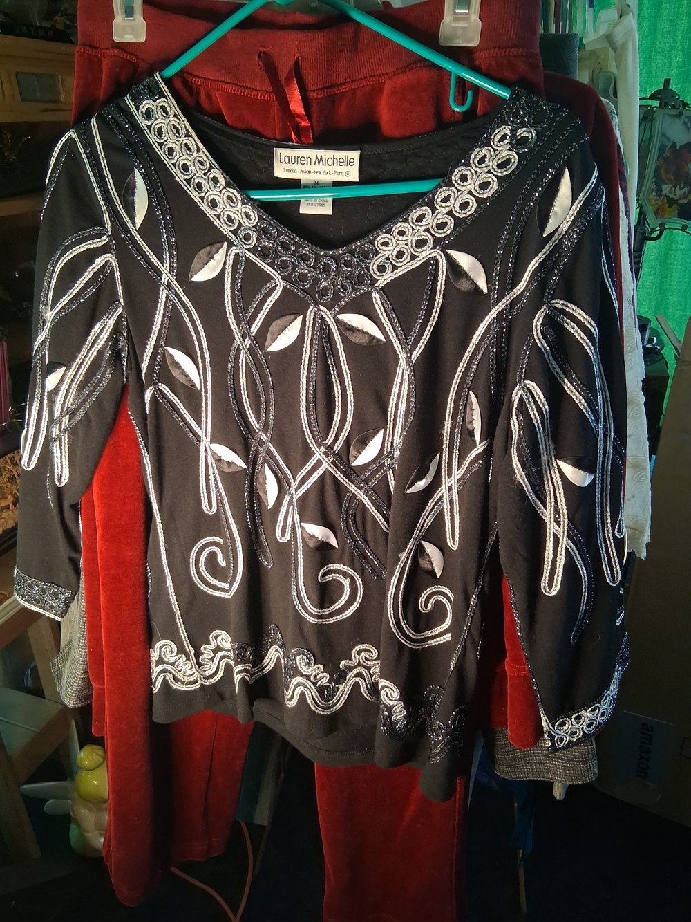 Lauren Michelle Black Embellished V-Neck Sweater